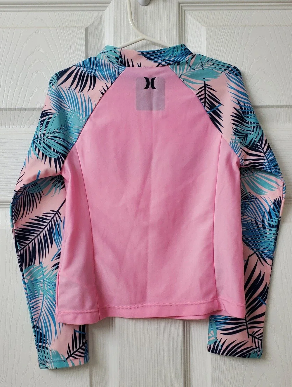 Hurley Girl's Pink Rash Guard with Blue Tropical Long Sleeves Sz S
